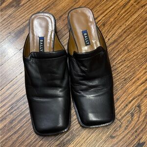 Bally Black Leather Square Toe Mules